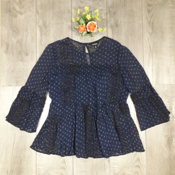 Lucky Brand flowy slighty sheer Peasant Top - Picture 4 of 13